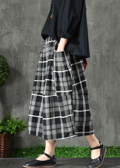 Black Plaid Pockets Patchwork a Line Fall Skirts