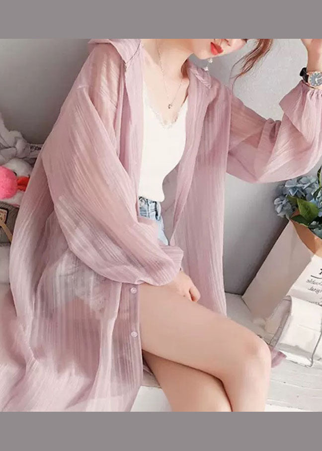Pink Button Silk Cardigan Long Sleeve