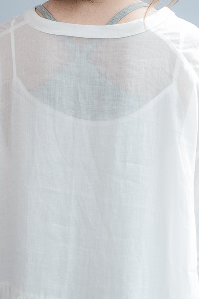 White Big Hem Linen Summer Shirt Dresses Clothing