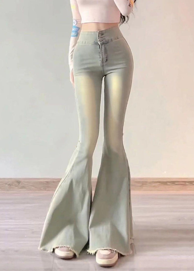 Light Blue Pockets High Waist Denim Flared Trousers Pants Summer