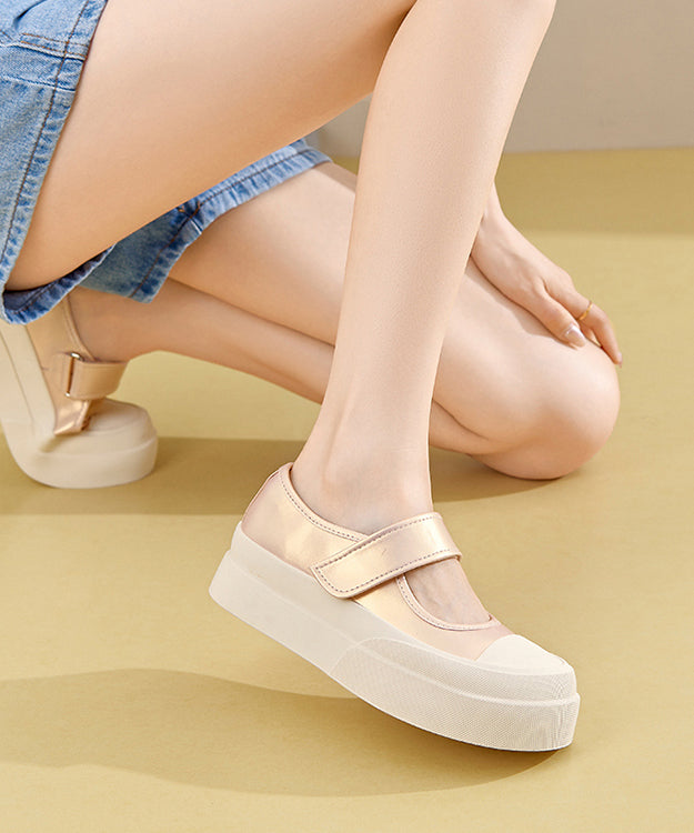 Pink Buckle Strap Splicing Platform Flat Feet Shoes