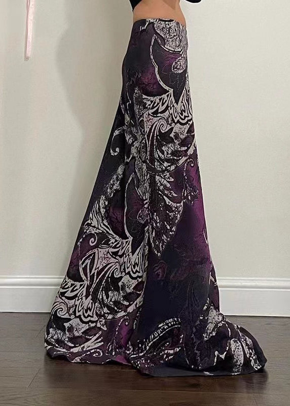 Purple Print Draping a Line Skirt Spring