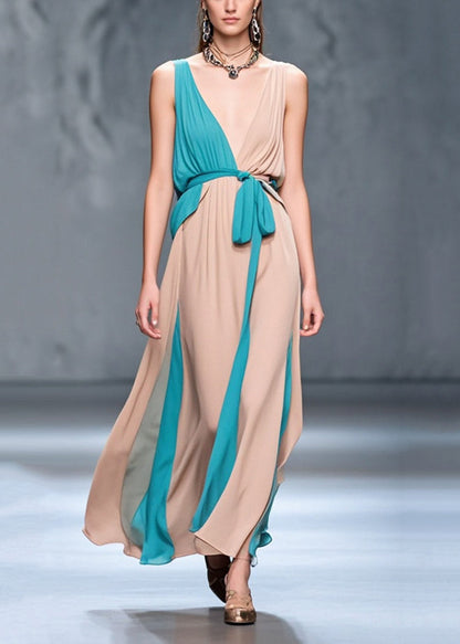 Nude Asymmetrical Patchwork Chiffon Maxi Dress Summer