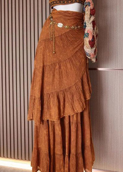 Brown Print Tank and Skirts Cotton 2 Piece Outfit Sleeveless