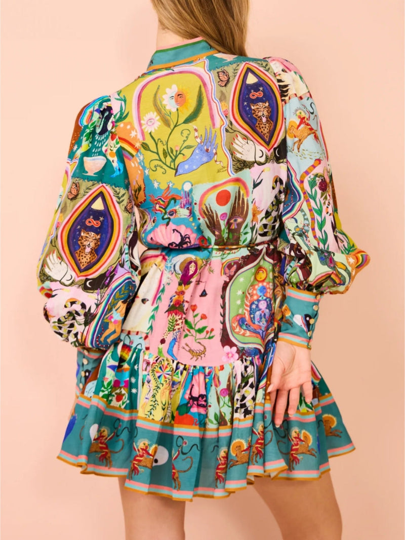 Graffiti Evergreen Printing Mini Dress