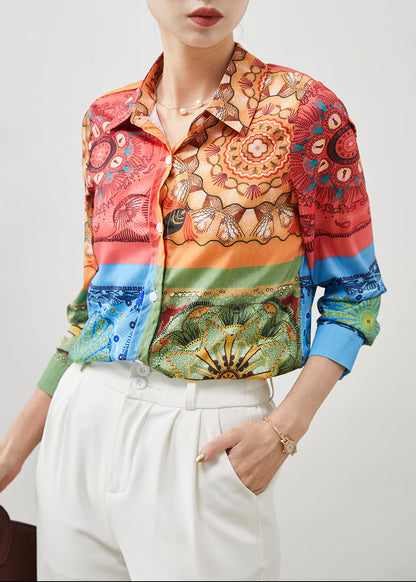 Diy Peter Pan Collar Print Silk Blouses Summer