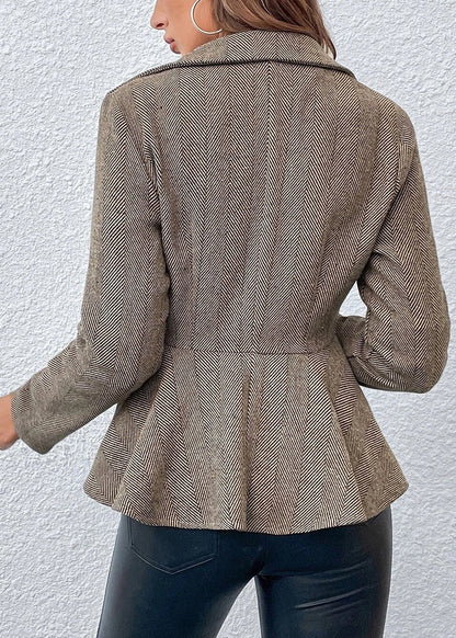 New Camel Jacquard Ruffled Slim Fit Double Breasted Suit Coat Autumn