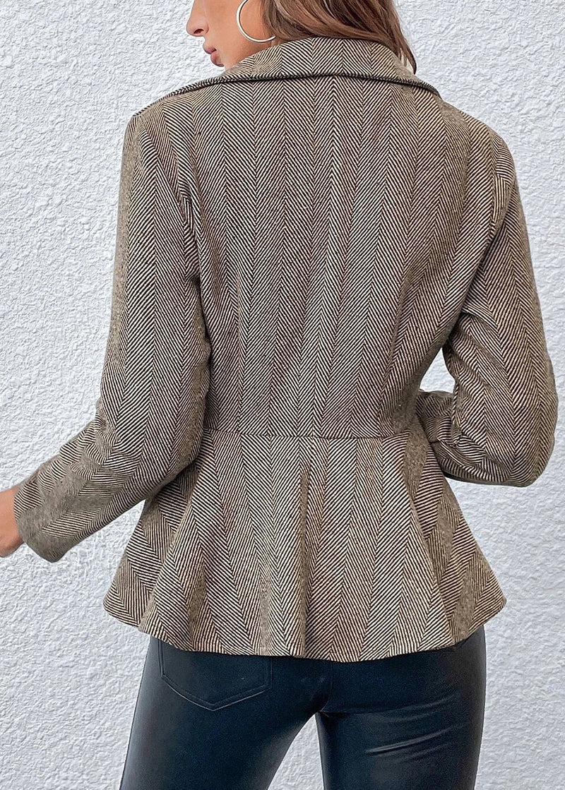 New Camel Jacquard Ruffled Slim Fit Double Breasted Suit Coat Autumn