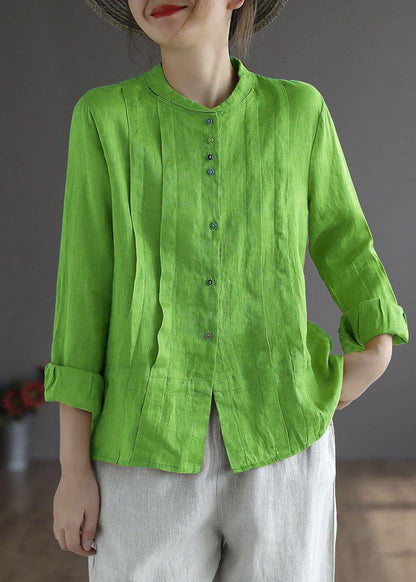 Yellow Button Fall Top Long Sleeve Linen