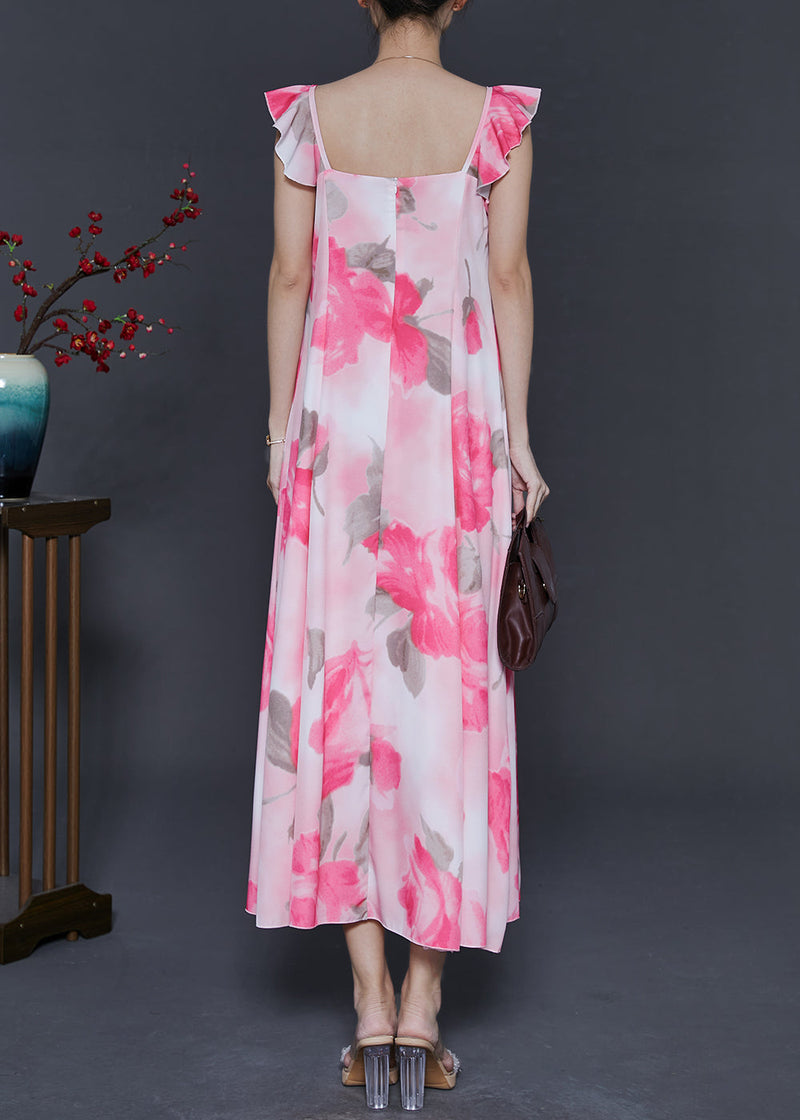 Pink Print Chiffon Long Dress Summer