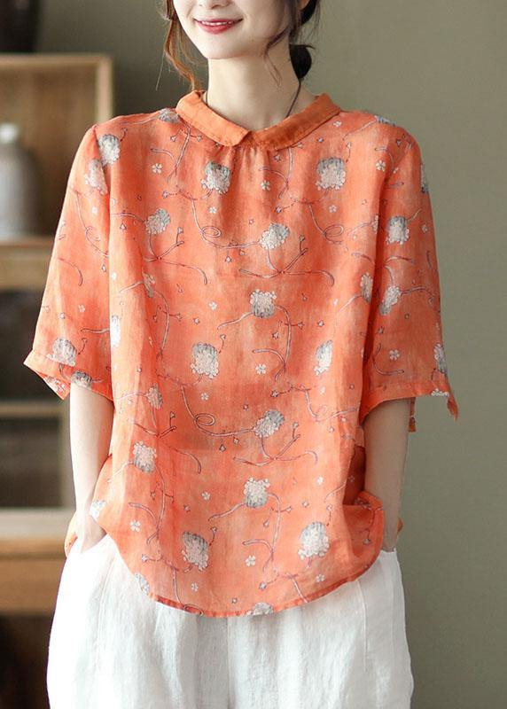 Diy Grey Print5 Ramie Half Sleeve Shirt Summer
