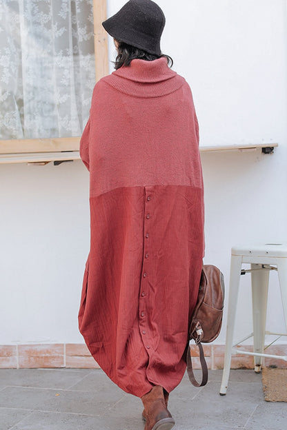 Wool Patchwork Turtleneck Sweater Dress