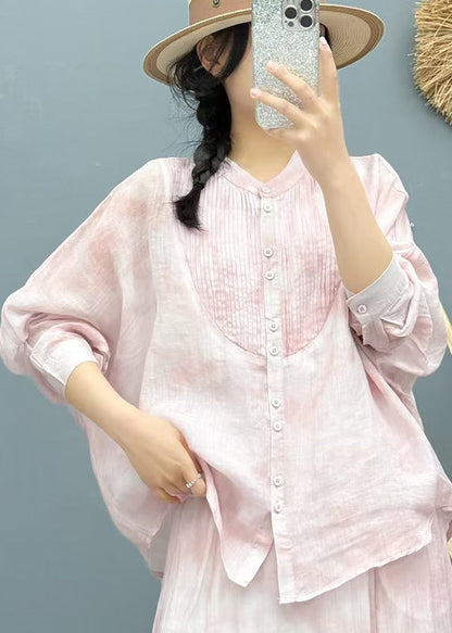 Italian Apricot Oversized Wrinkled Linen Upf 50+shirt Summer