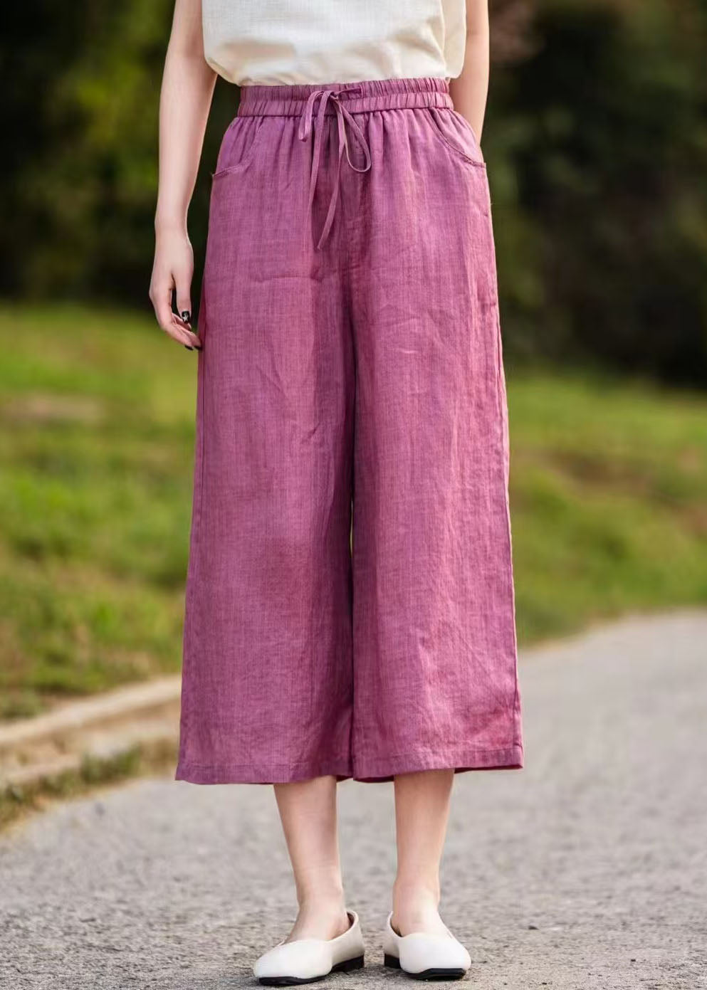 Rose Oversized Linen Wide Leg Pants Summer