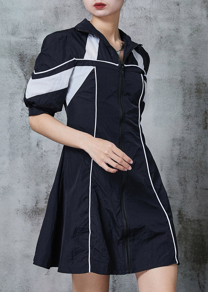 Black Zip Up Patchwork Spandex Sweatshirt Dresses Summer