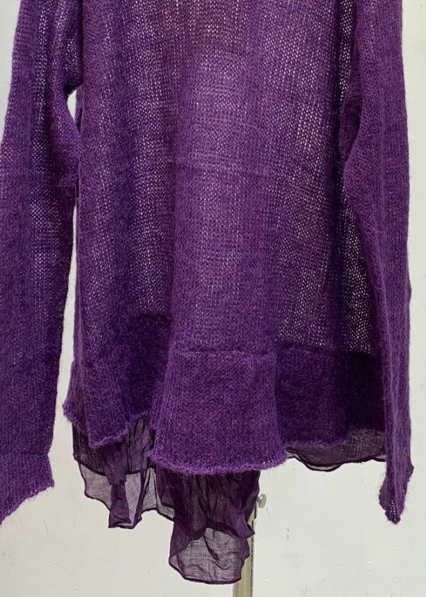 Purple Turtleneck Hollow Out Knit Sweaters Fall