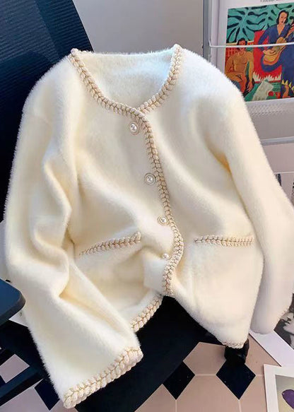 Pink Pockets Button Mink Hair Knitted Coat Fall