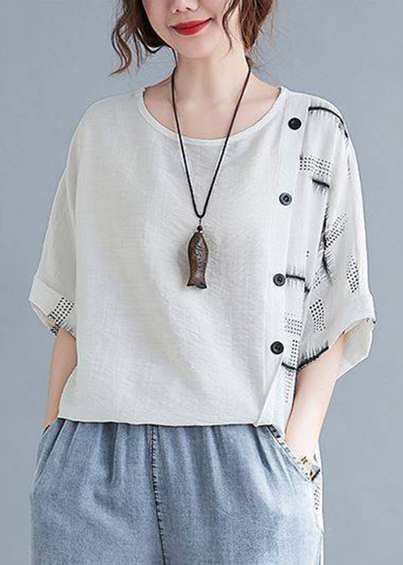 White O-neck Loose Top Short Sleeve