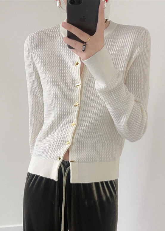 Black O Neck Button Patchwork Knit Cardigan Fall