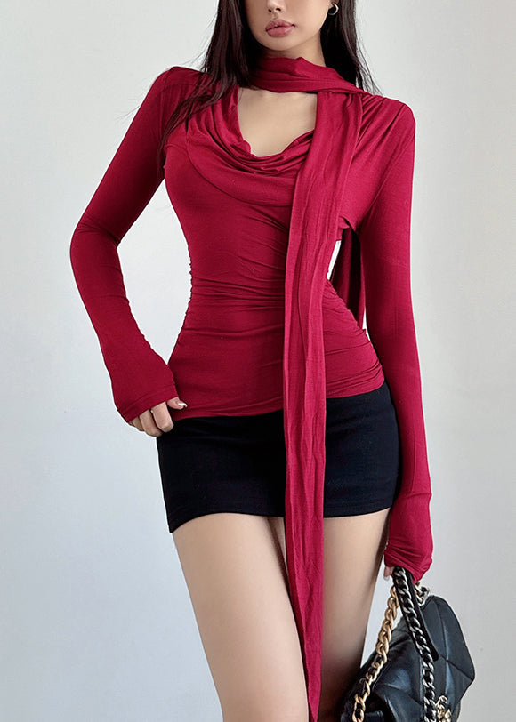 Slim Fit Brown Turtle Neck Cotton T Shirts Fall
