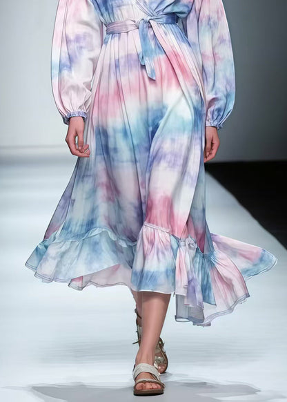 Rainbow Tie Dye Chiffon Tunic Dress Spring