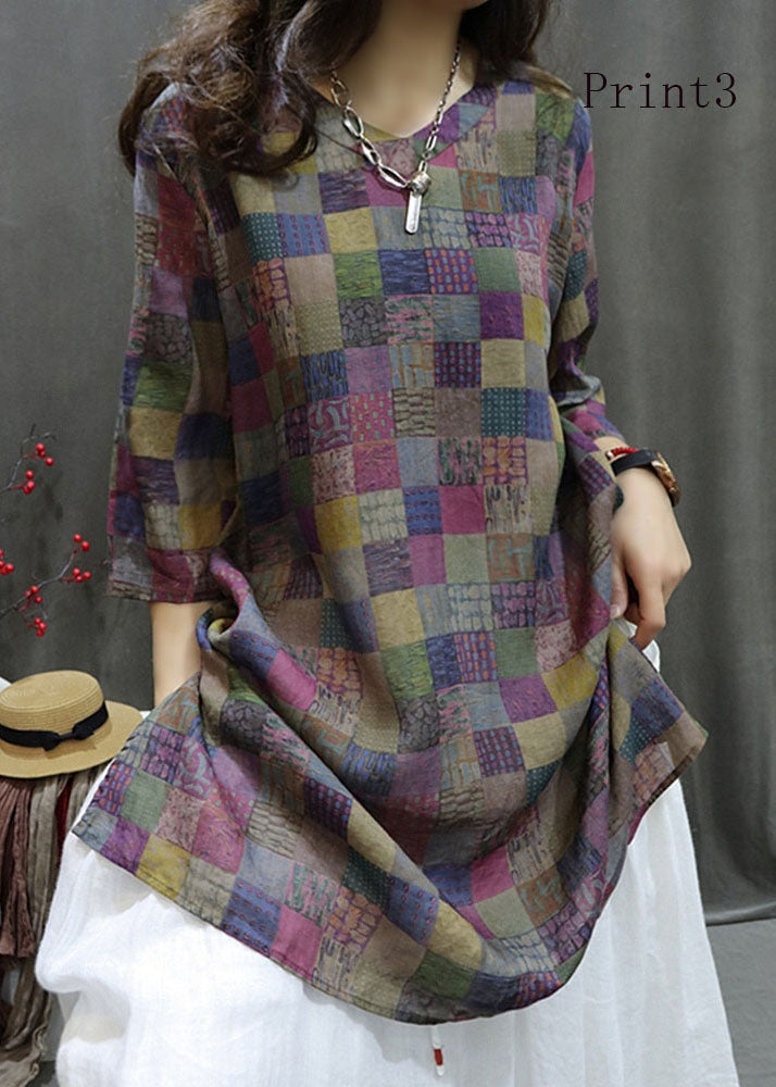 V Neck Print Cotton Mid Shirts Half Sleeve