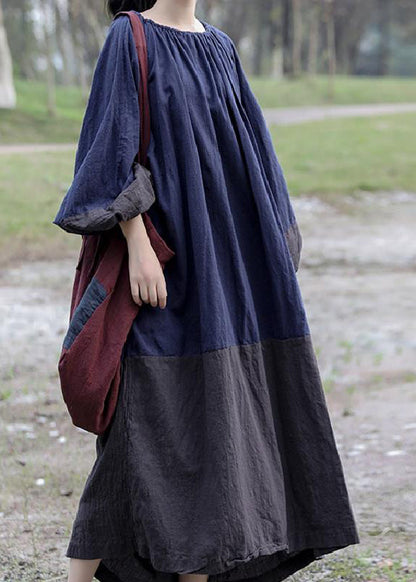 Gradient Color Colorblock O-neck Patchwork Long Dresses Spring