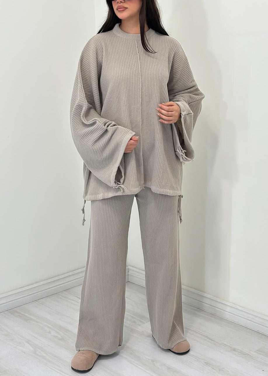 Green O Neck Tops and Pants Cotton Two Pieces Set Fall