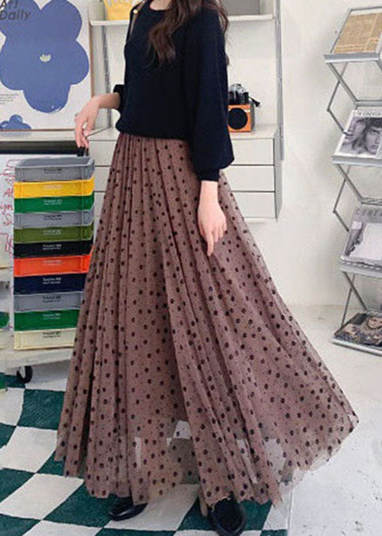 Coffee Wrinkled Print Patchwork Tulle Skirts Spring