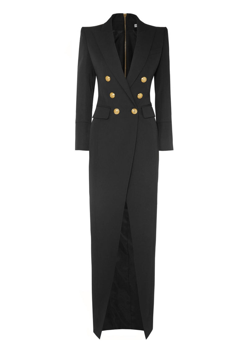 Stylish Black Peter Pan Collar Button Long Suit Coat Fall