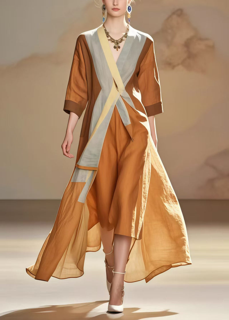 Unique Coffee Asymmetrical Design Cotton Dresses Summer