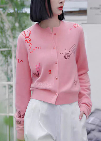Black O Neck Button Print Knit Coat Fall