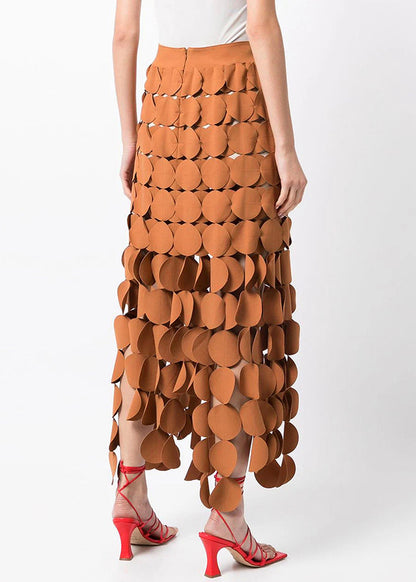 Original Design Orange Zip Up Hollow Out Skirts Summer