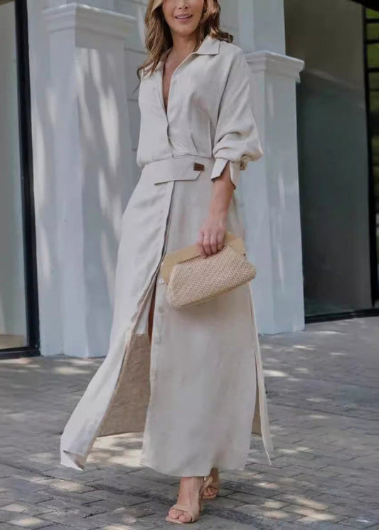 Apricot Peter Pan Collar Side Open Cotton Dress Full