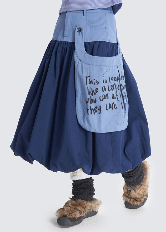 Art Navy Exra Large Hem Patchwork Pocket Cotton Skirts Spring