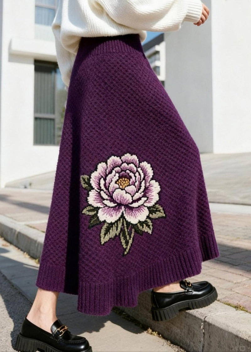 Italian Purple High Waist Knit Skirt Winter