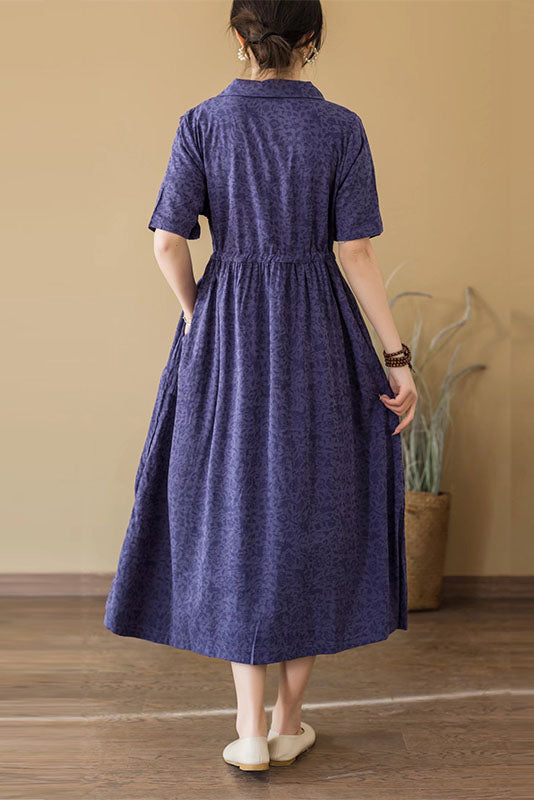 New Retro Jacquard Embroidered Dress Short Sleeve Cotton Linen Dress