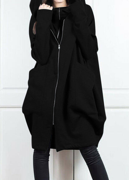 Loose Grey False Two Pieces Patchwork Cotton Hooded Coat Fall