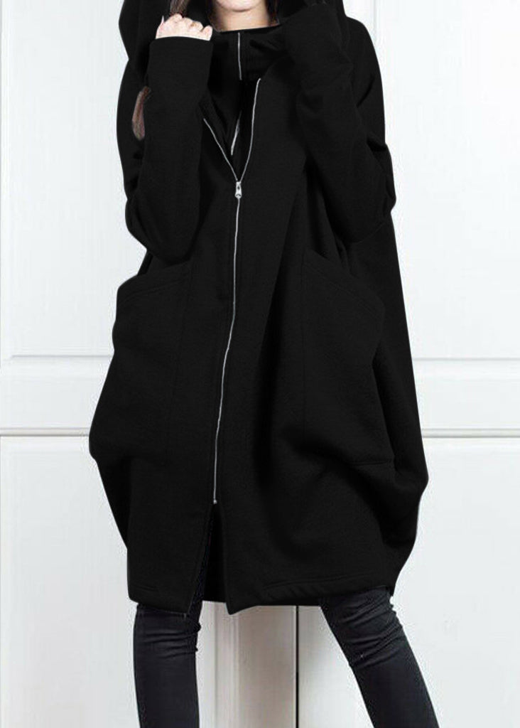 Loose Grey False Two Pieces Patchwork Cotton Hooded Coat Fall