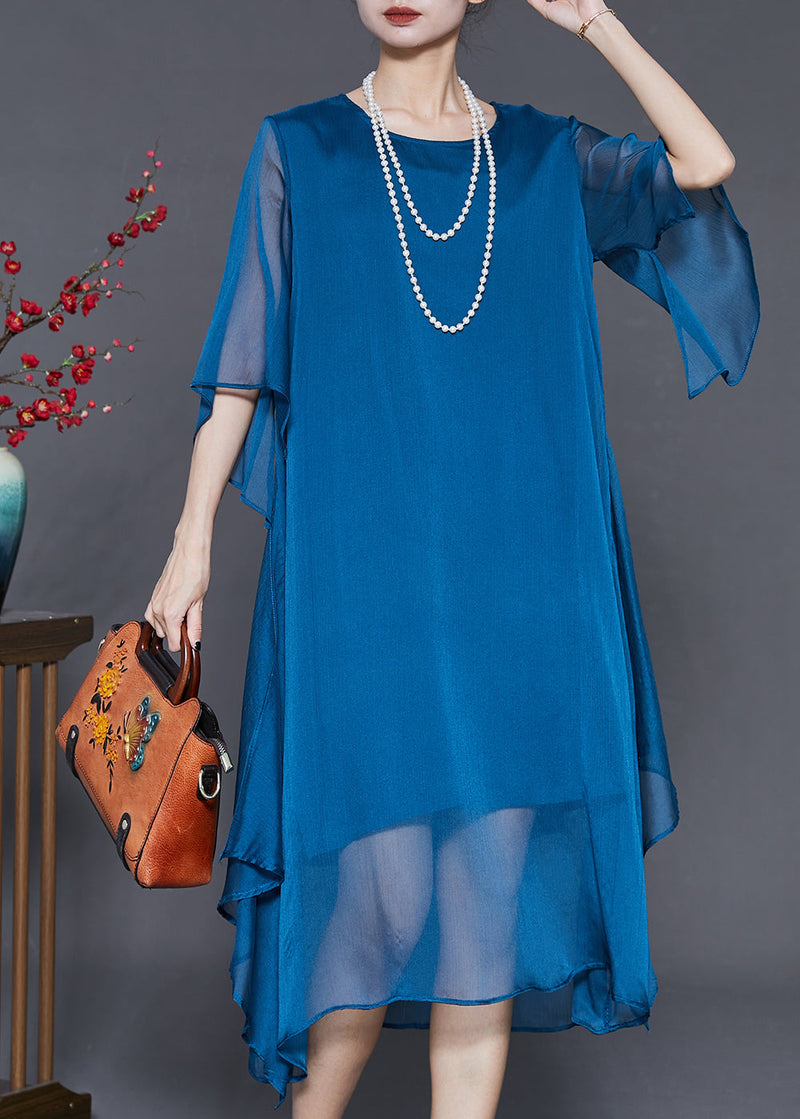Peacock Blue Oversized Chiffon Long Dress Summer