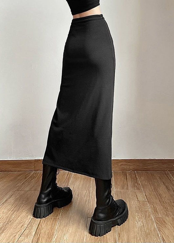 Black Side Open Button Long Skirt Summer