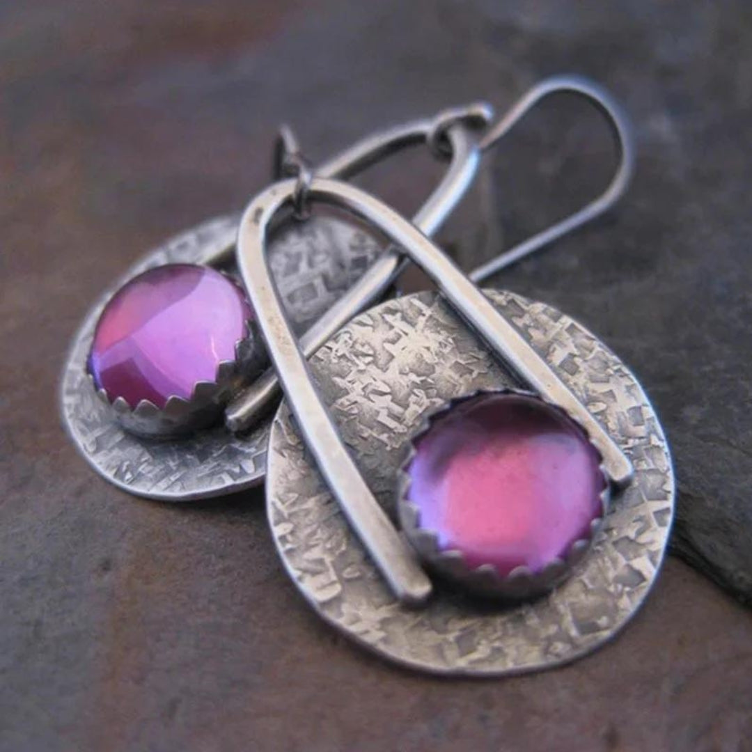 Earrings With Purple Stones in Sterling Silver