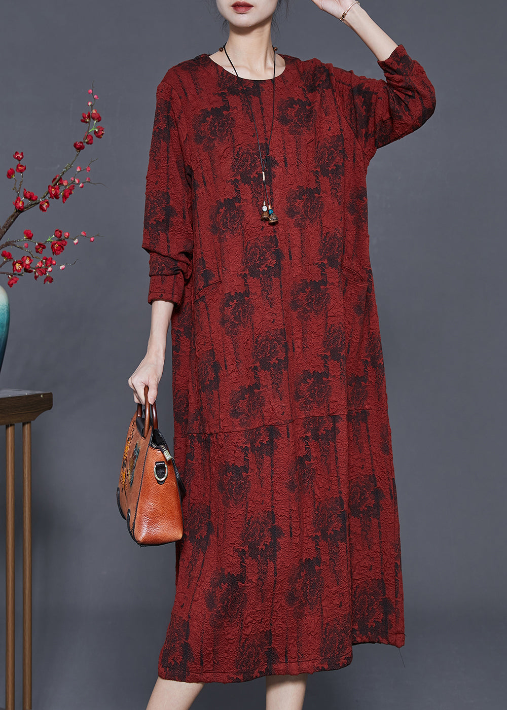 Mulberry Oversized Jacquard Spandex Holiday Dress Fall