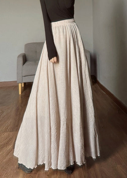 Apricot Elastic Waist Exra Large Hem Linen Skirts Fall