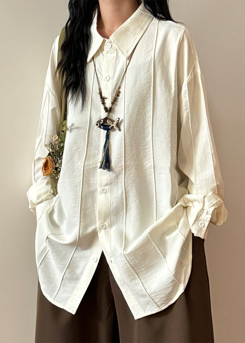 Loose White Peter Pan Collar Button Cotton Shirts Spring