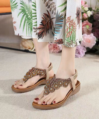 Splicing Wedge Black Zircon Flat Sandals
