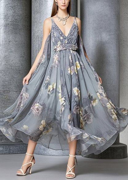 Grey Oversized Print Chiffon Cami Dress Summer