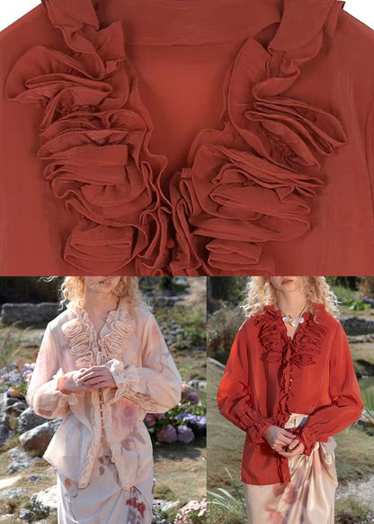 Red V Neck Butto Tops Spring
