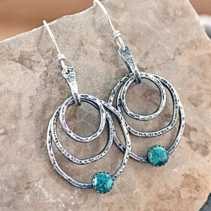 Circular Turquoise Silver Earrings
