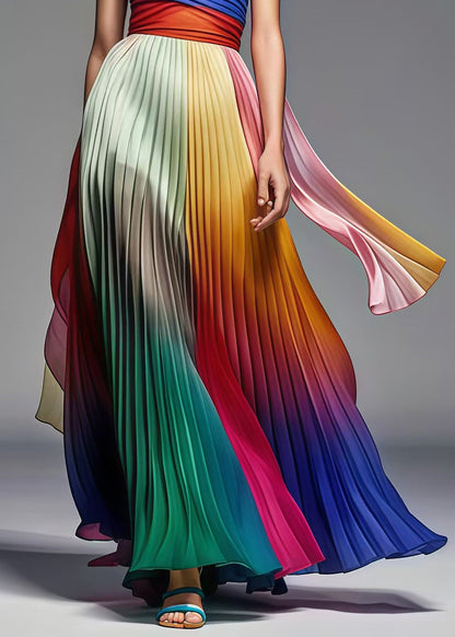 Multicolor Exra Large Hem Chiffon Pleated Strapless Dress Summer